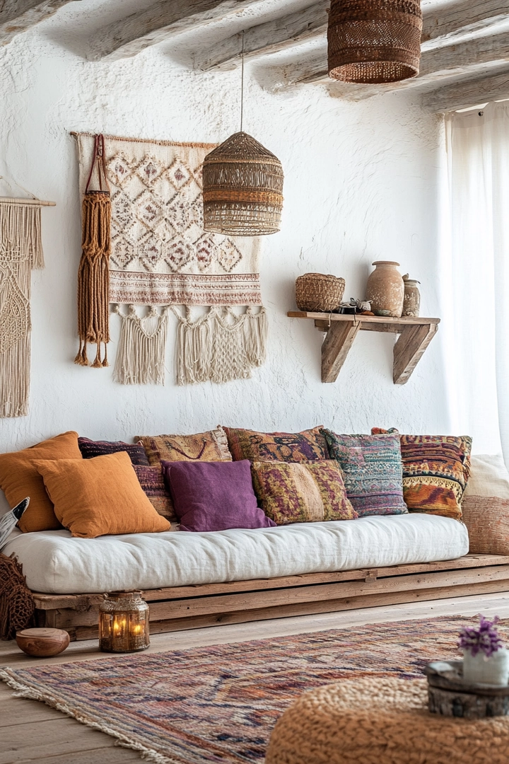 boho living room ideas 75