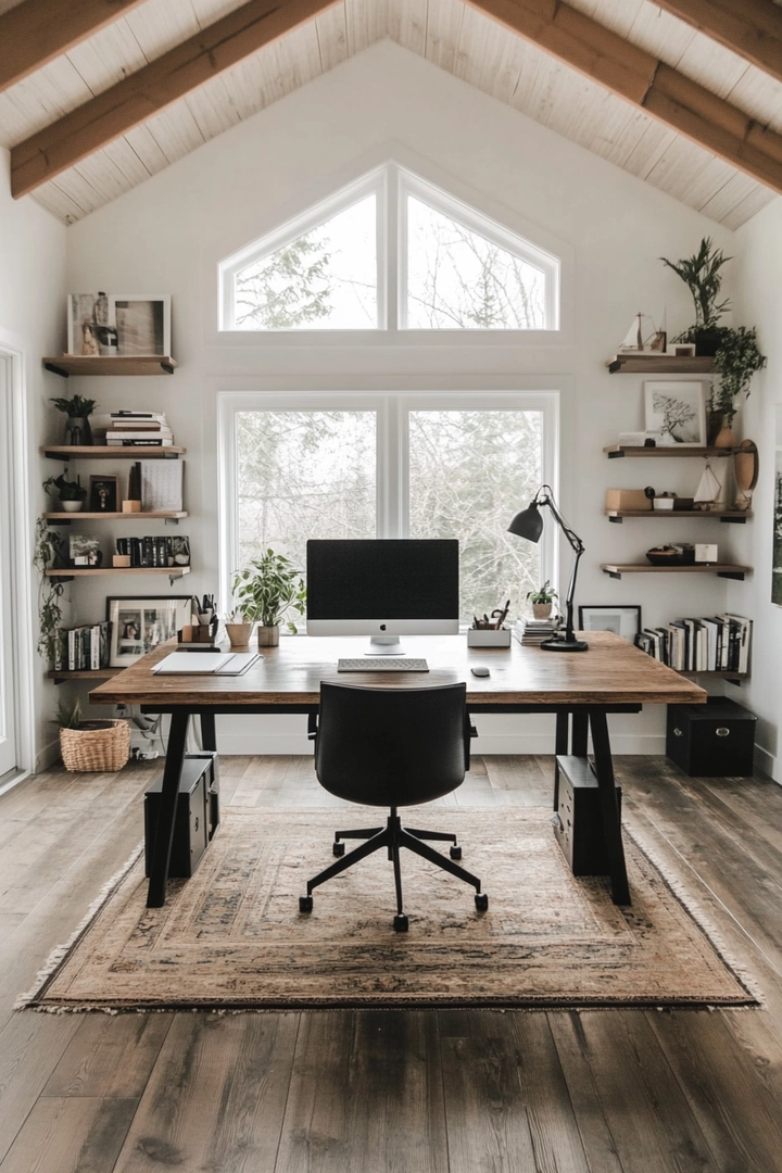 home office ideas with desk in middle of room 32