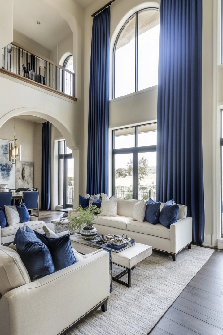 navy living room curtain ideas 19