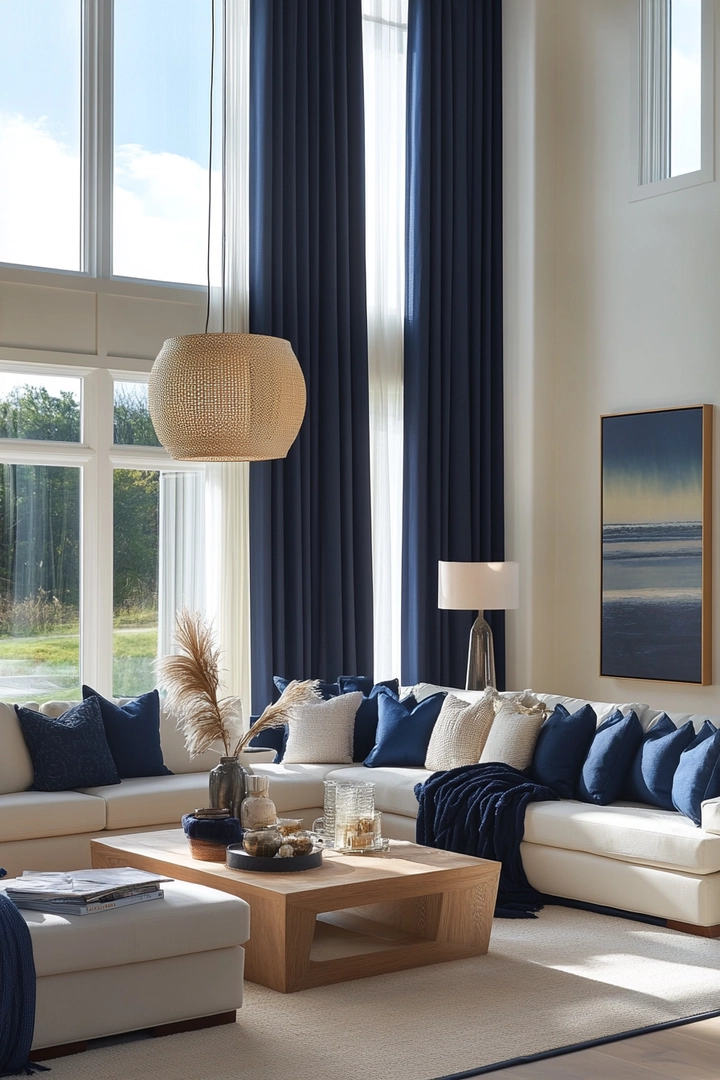 navy living room curtain ideas 29