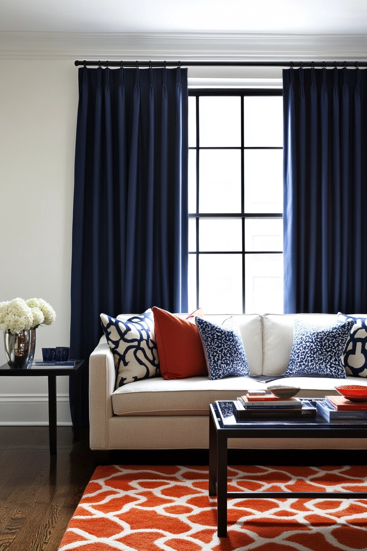 navy living room curtain ideas 34