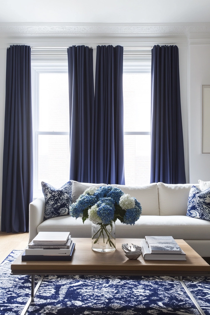 navy living room curtain ideas 35