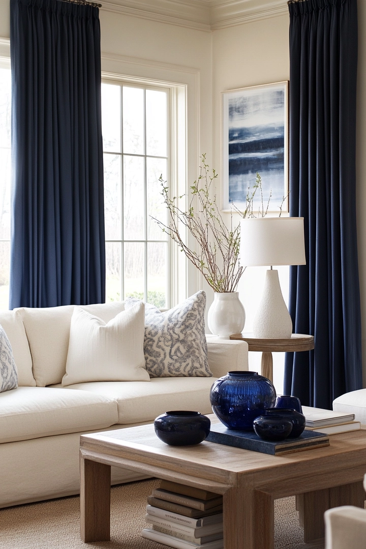 navy living room curtain ideas 45