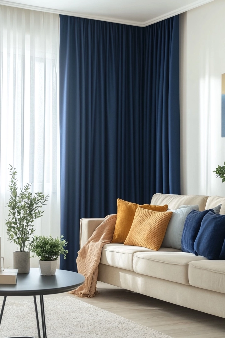 navy living room curtain ideas 46