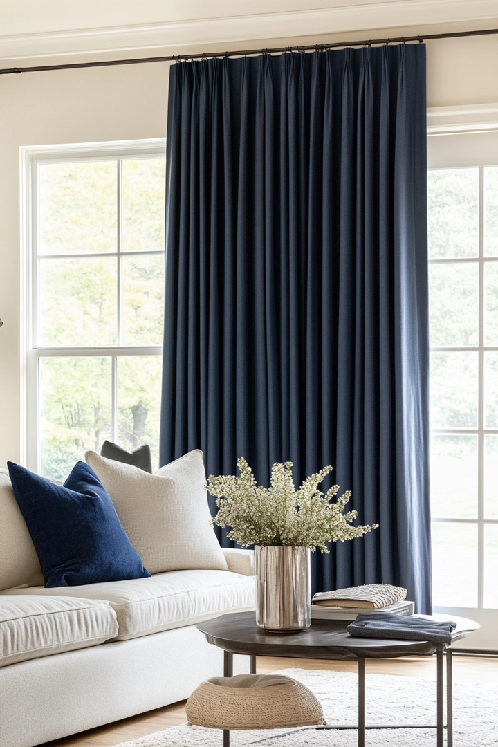 navy living room curtain ideas 47