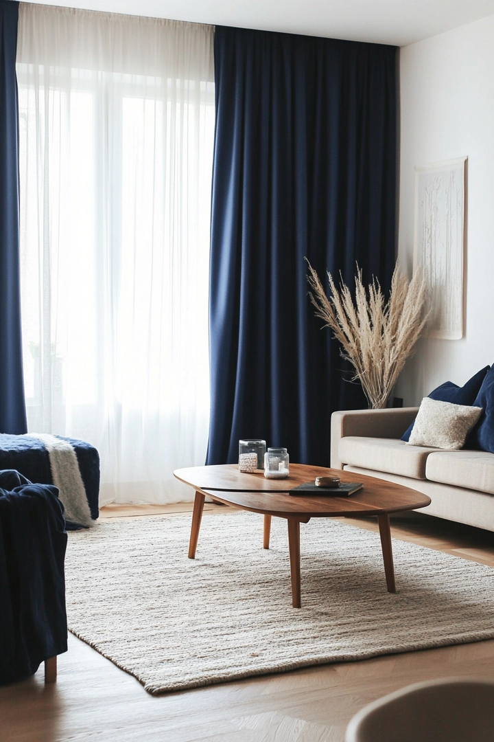 navy living room curtain ideas 52