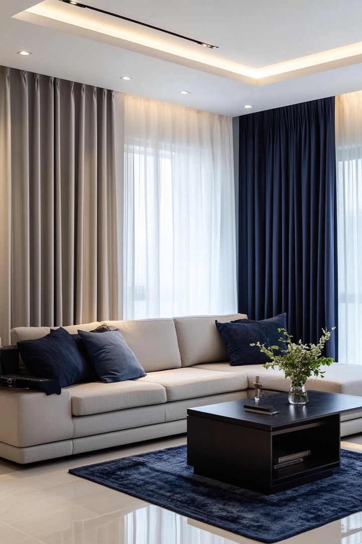 navy living room curtain ideas 56