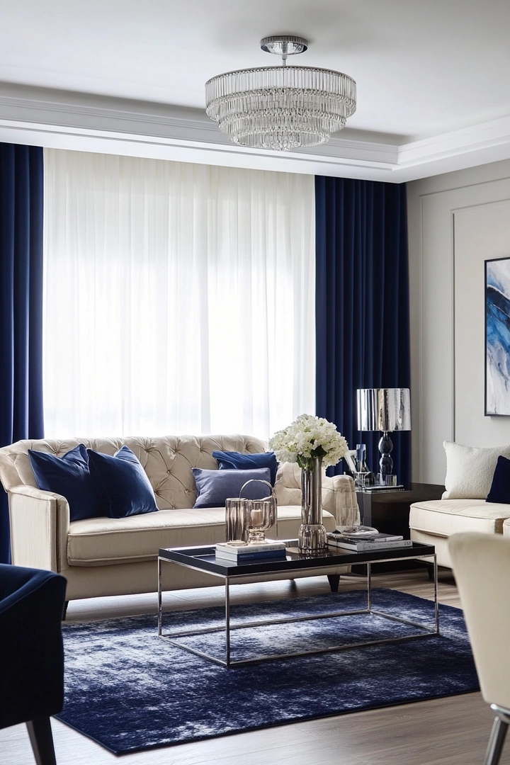 navy living room curtain ideas 58