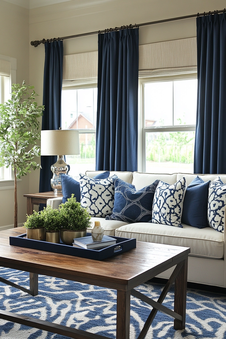 navy living room curtain ideas 62