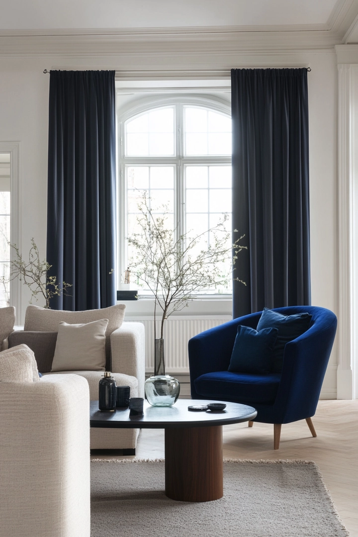 navy living room curtain ideas 66