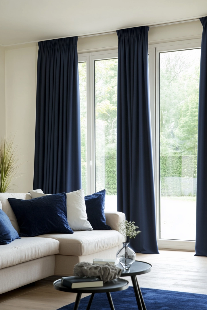 navy living room curtain ideas 67