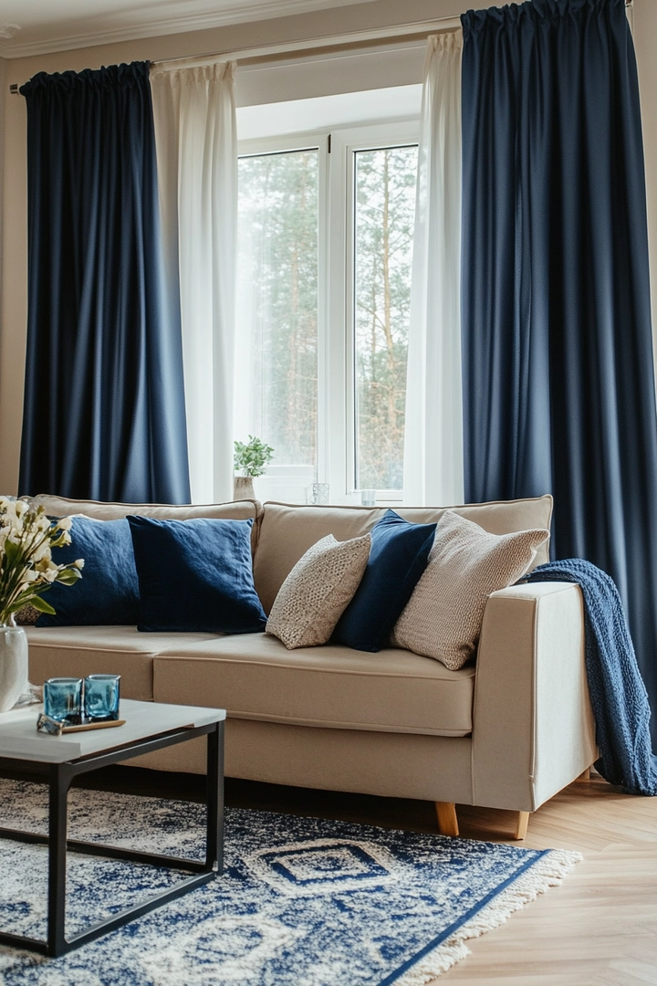 navy living room curtain ideas 7