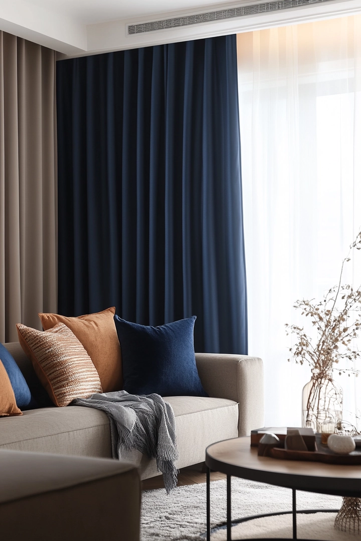 navy living room curtain ideas 70