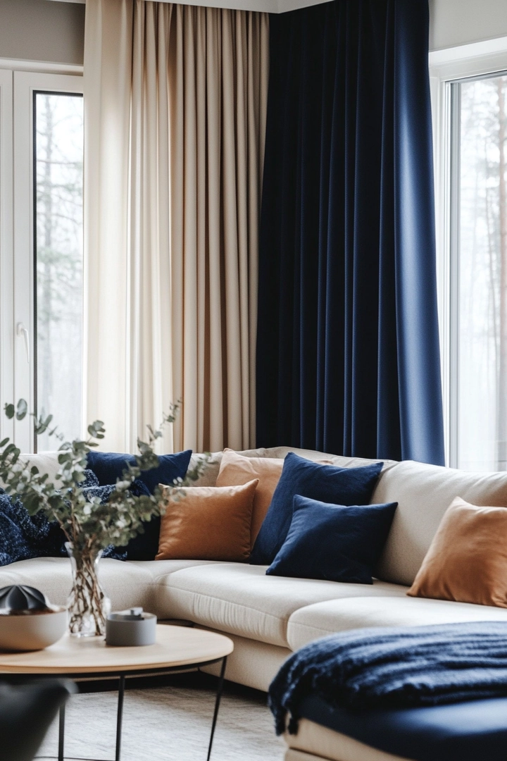 navy living room curtain ideas 75