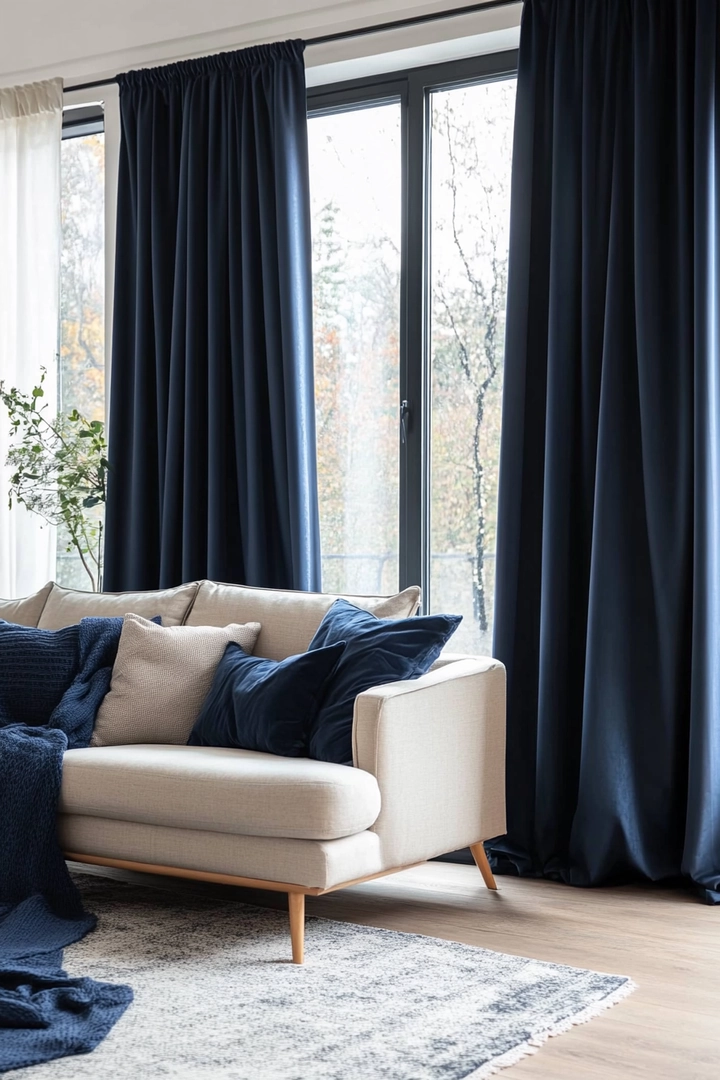 navy living room curtain ideas 76