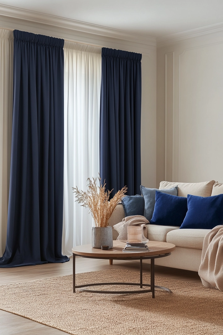 navy living room curtain ideas 78