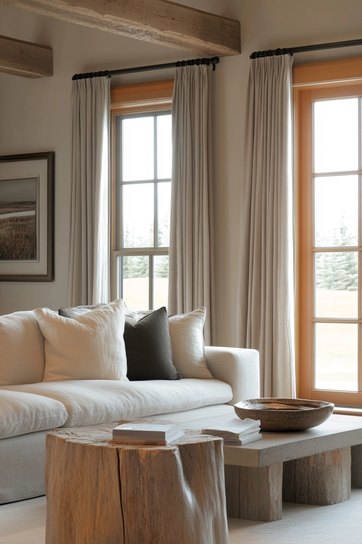 neutral living room curtain ideas 31