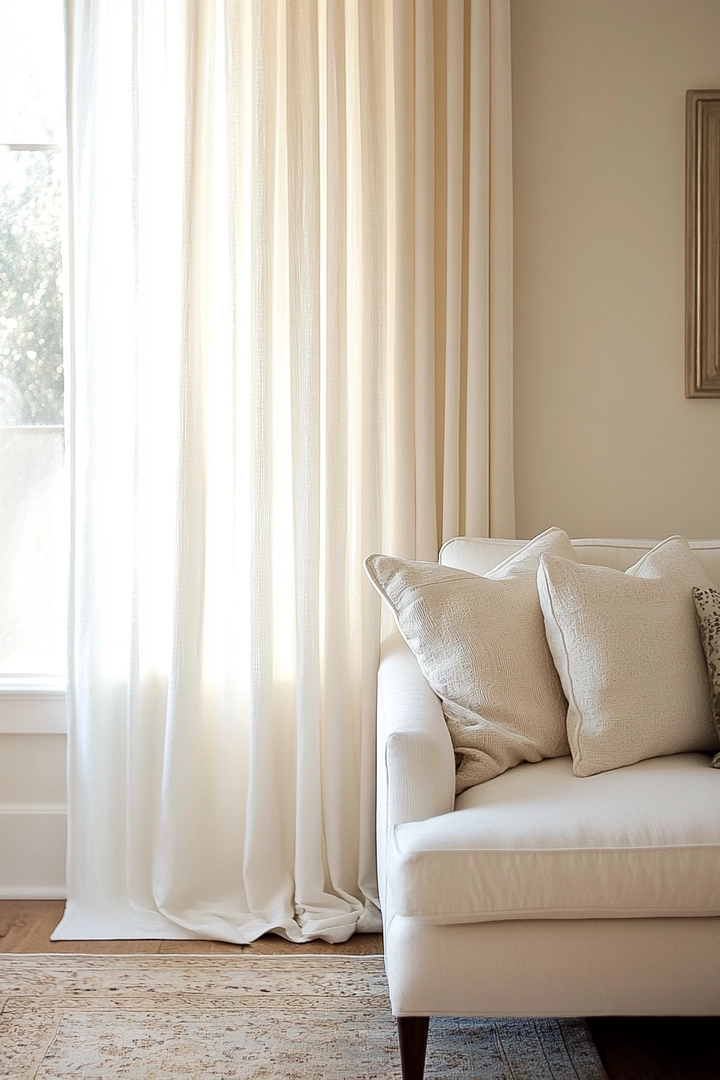 neutral living room curtain ideas 47