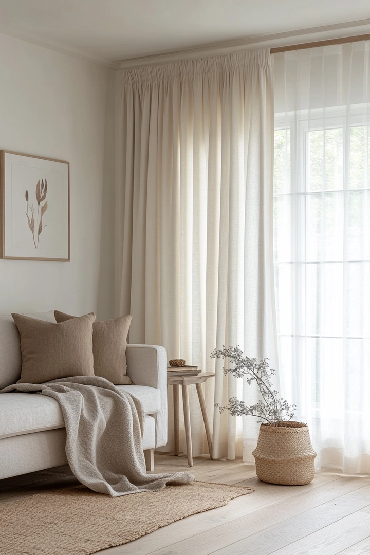 neutral living room curtain ideas 57