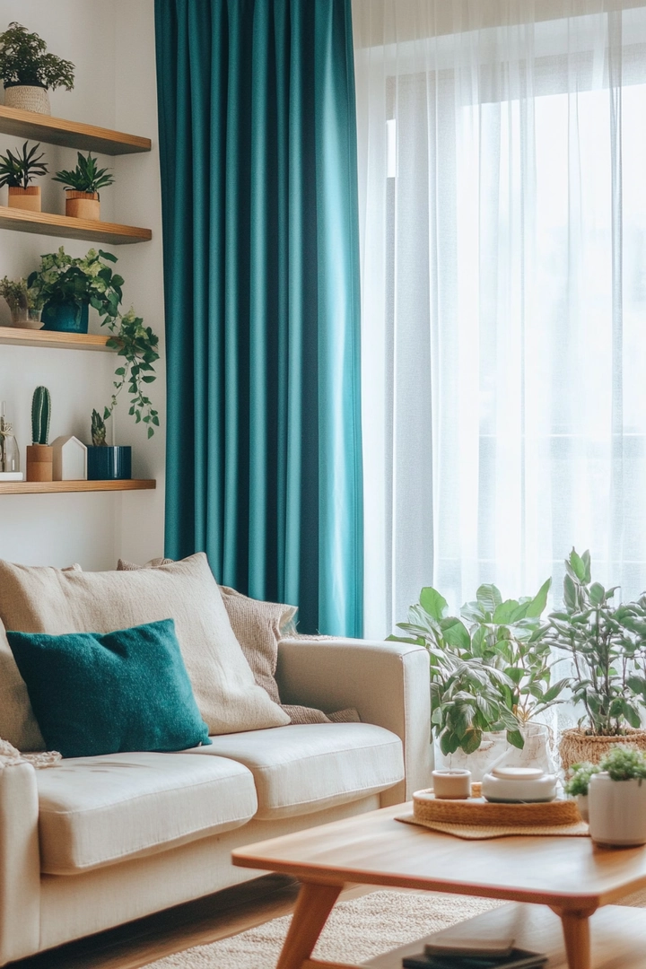 teal living room curtain ideas 1