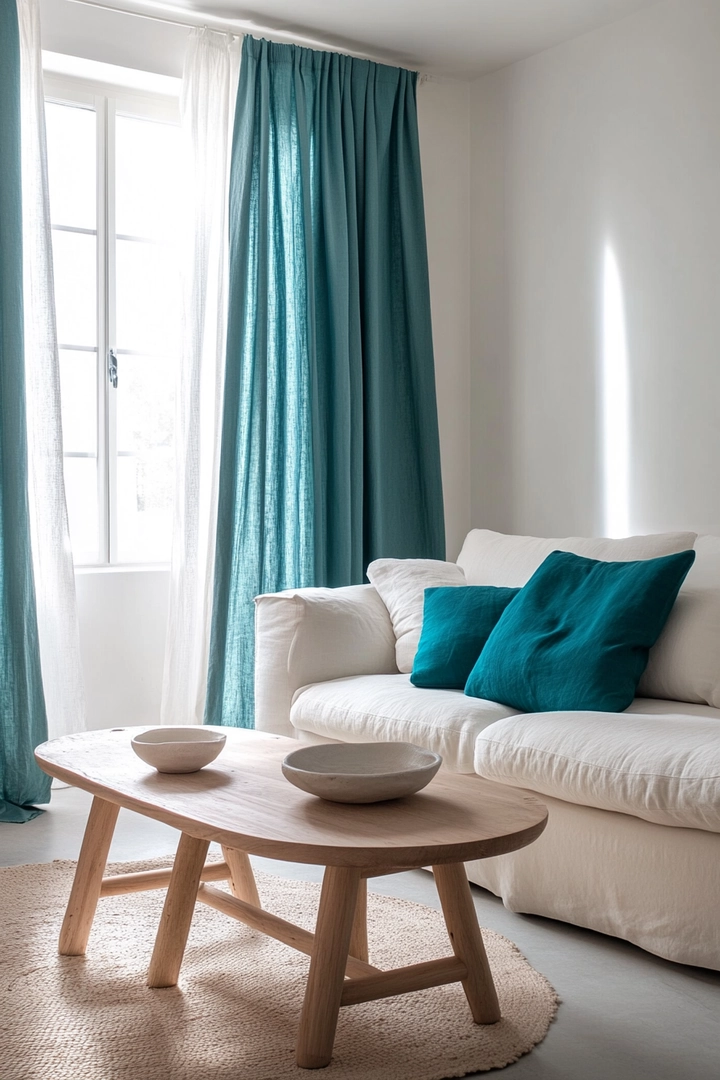 teal living room curtain ideas 14