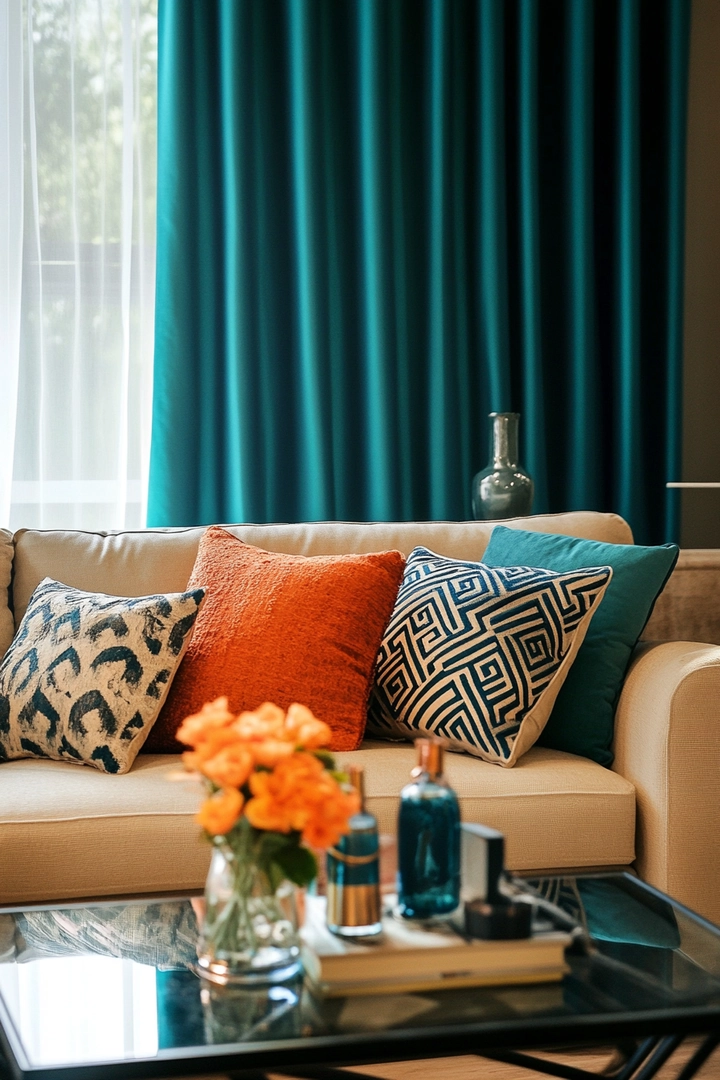 teal living room curtain ideas 17