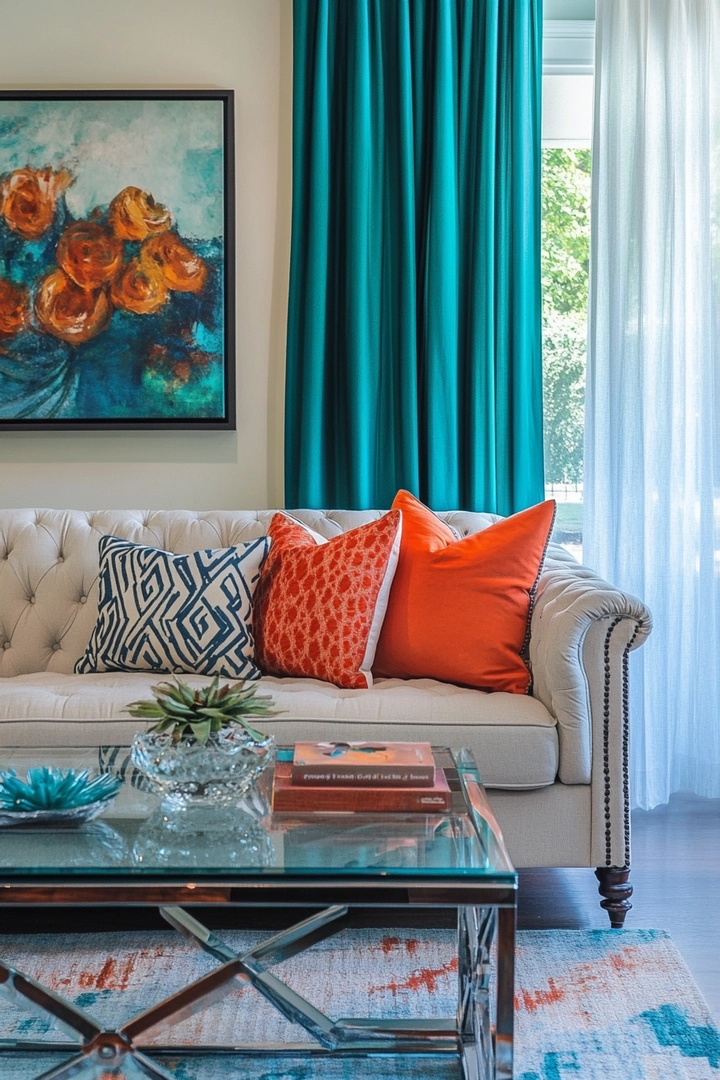 teal living room curtain ideas 18