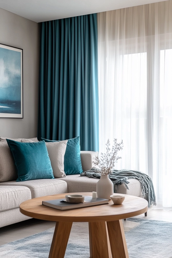 teal living room curtain ideas 23