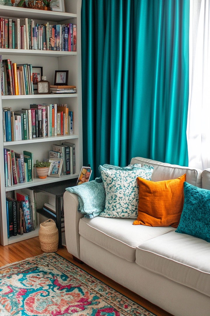 teal living room curtain ideas 26