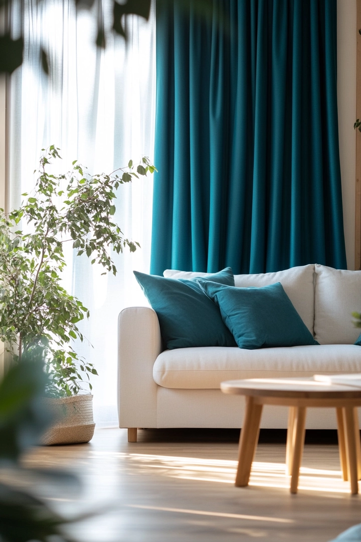 teal living room curtain ideas 31