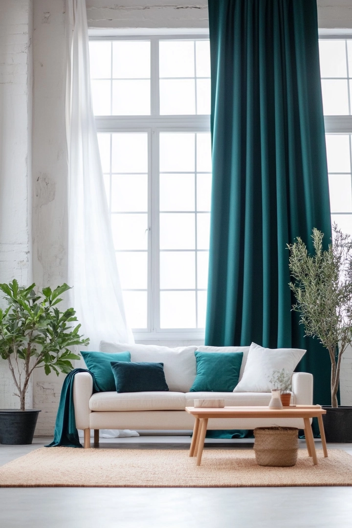 teal living room curtain ideas 32