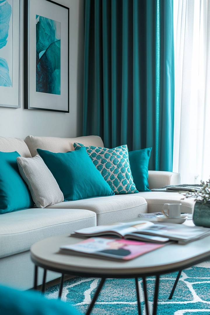 teal living room curtain ideas 34