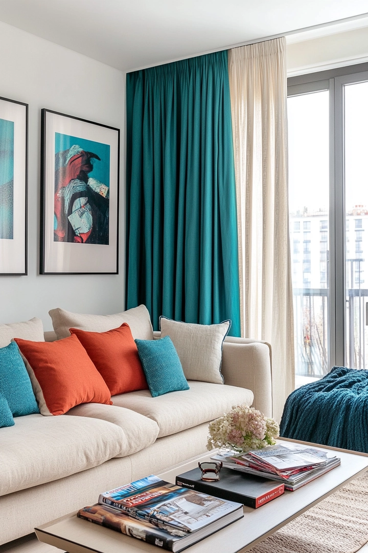 teal living room curtain ideas 35