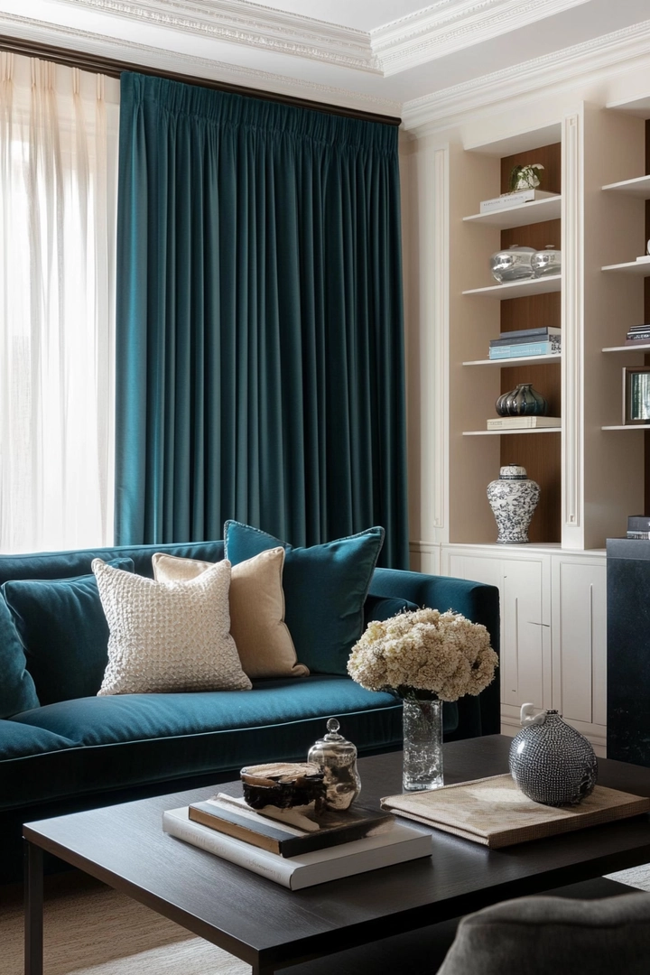 teal living room curtain ideas 37