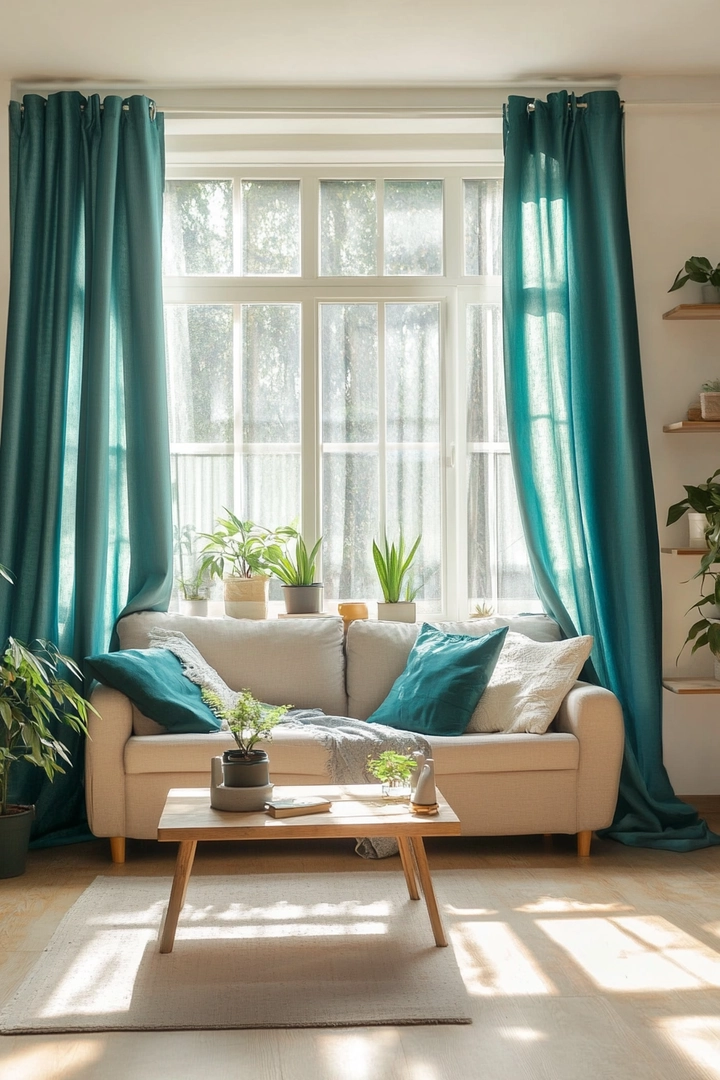 teal living room curtain ideas 4