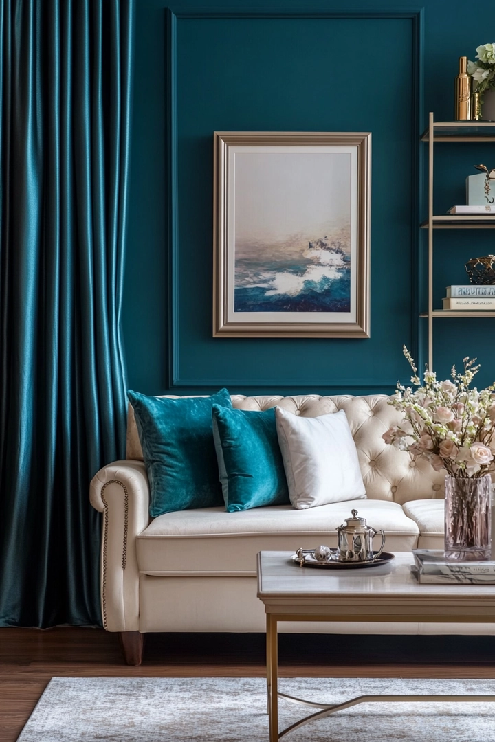 teal living room curtain ideas 40