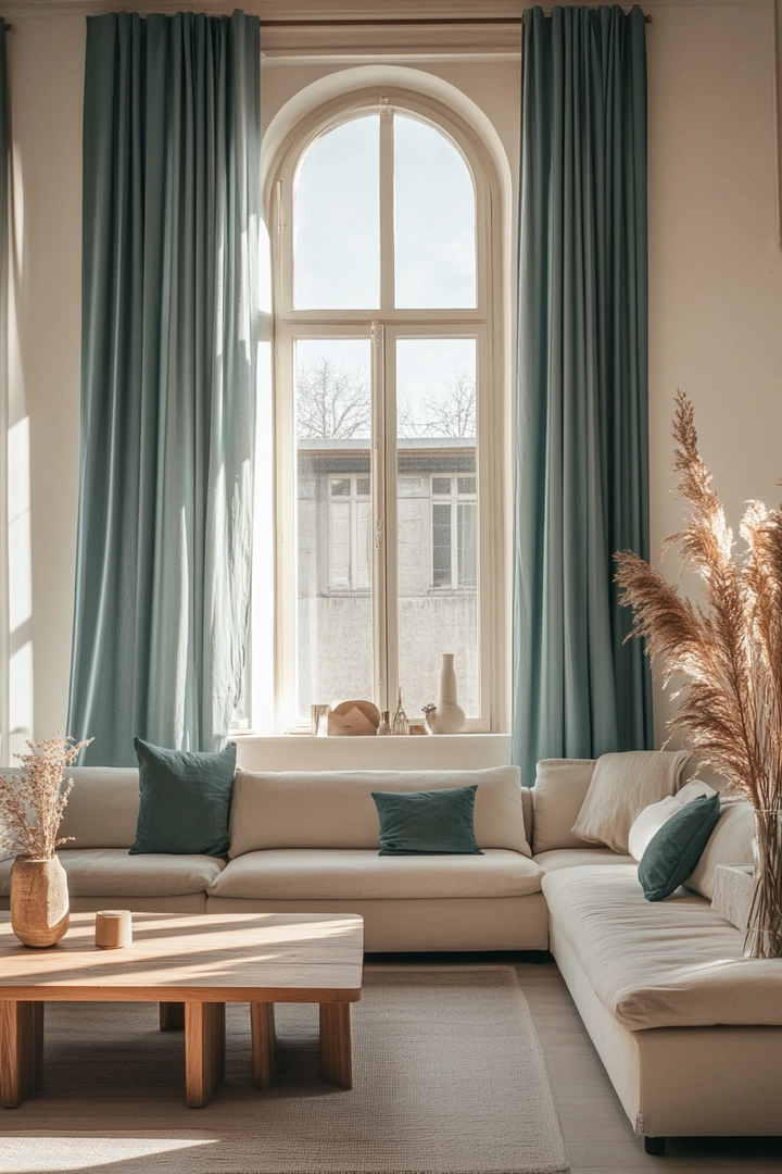 teal living room curtain ideas 41