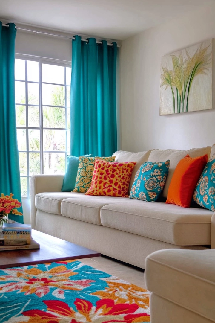 teal living room curtain ideas 47