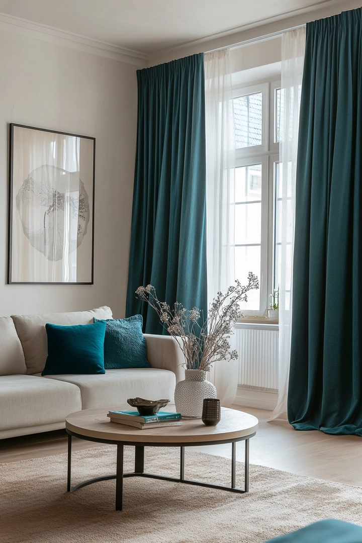 teal living room curtain ideas 49