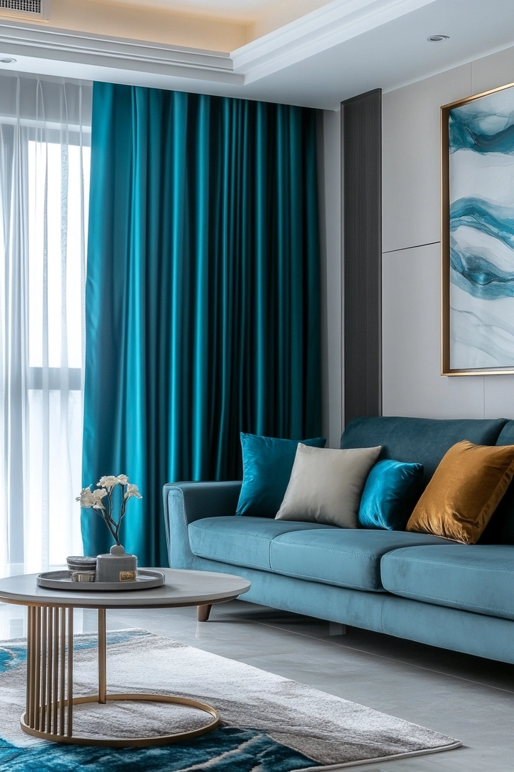 teal living room curtain ideas 51