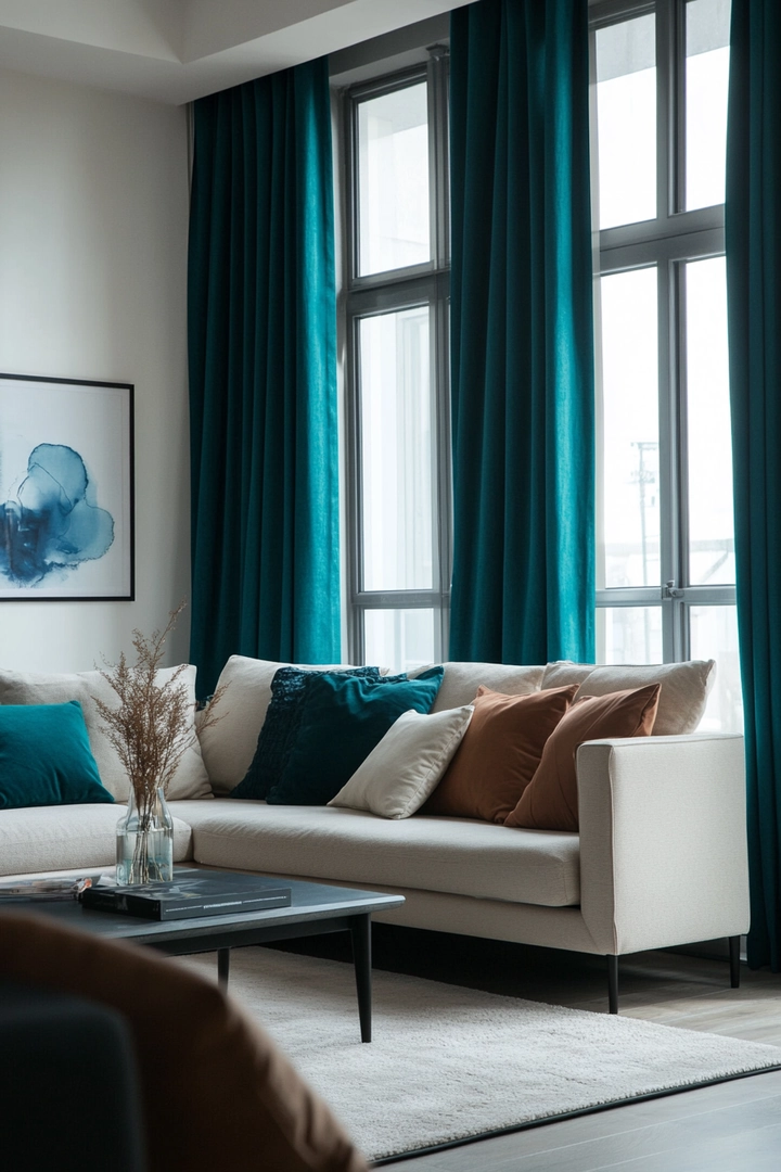 teal living room curtain ideas 52