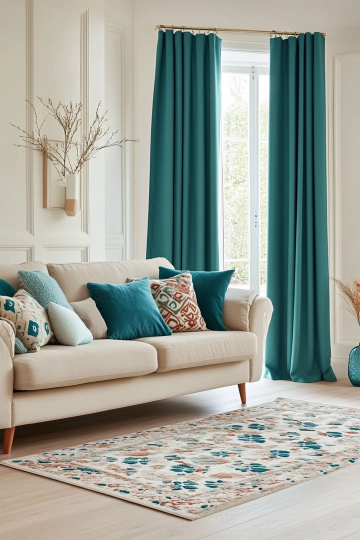 teal living room curtain ideas 54