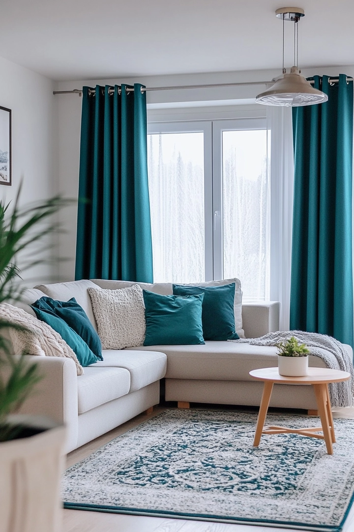 teal living room curtain ideas 55