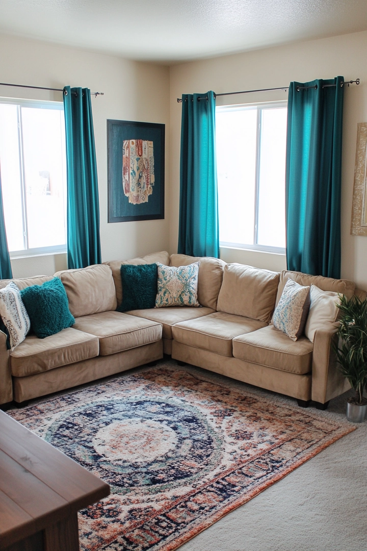 teal living room curtain ideas 56