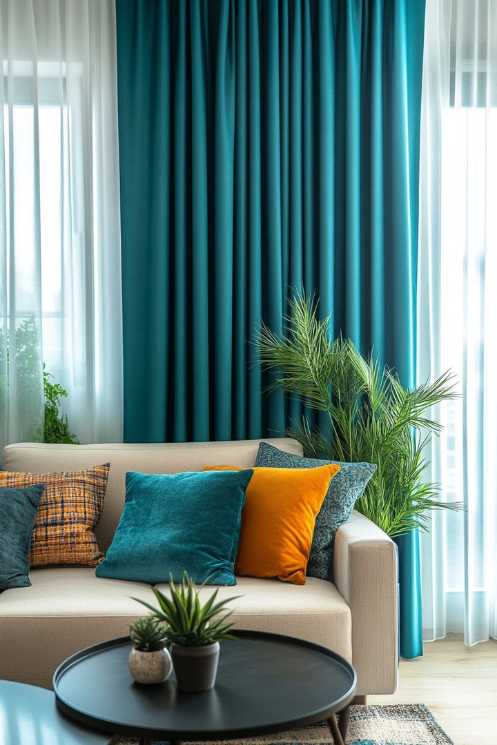 teal living room curtain ideas 57