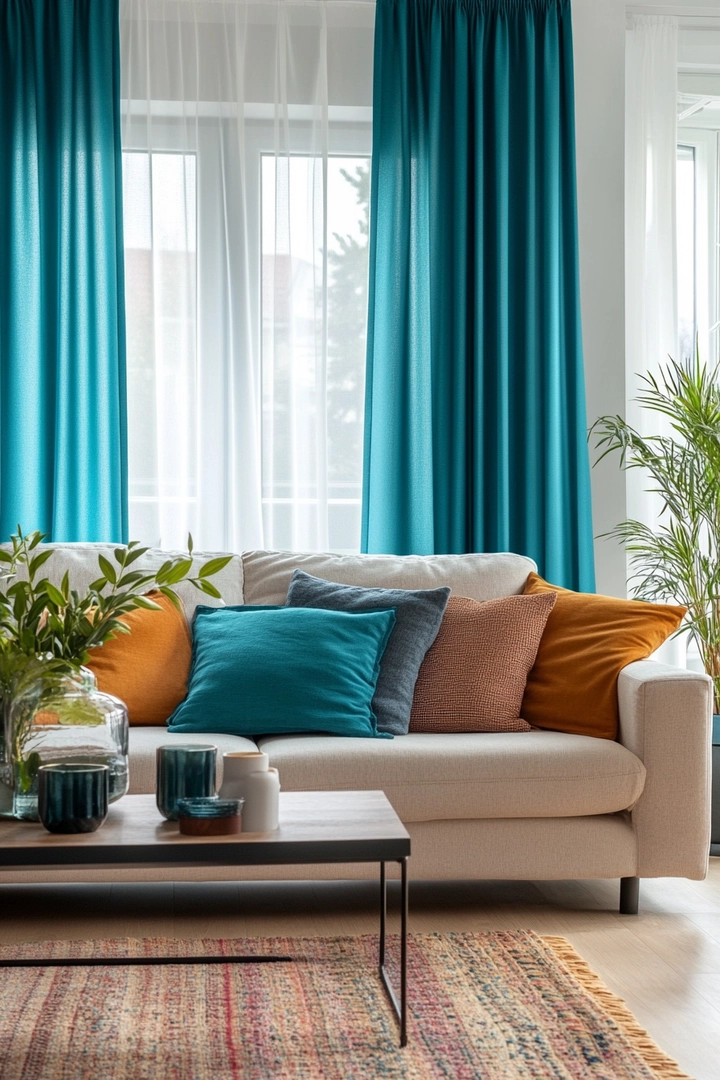 teal living room curtain ideas 59