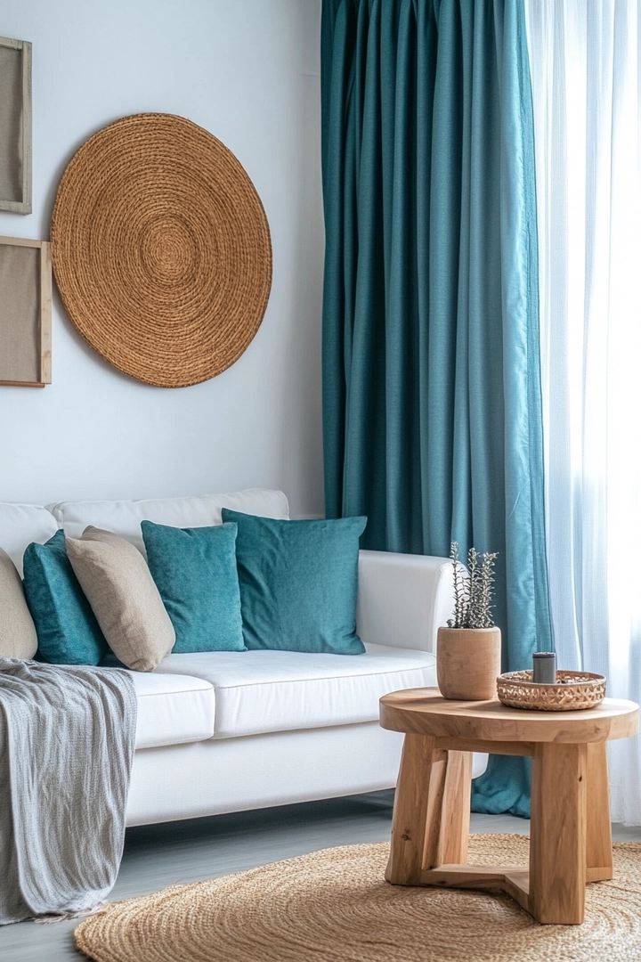 teal living room curtain ideas 61