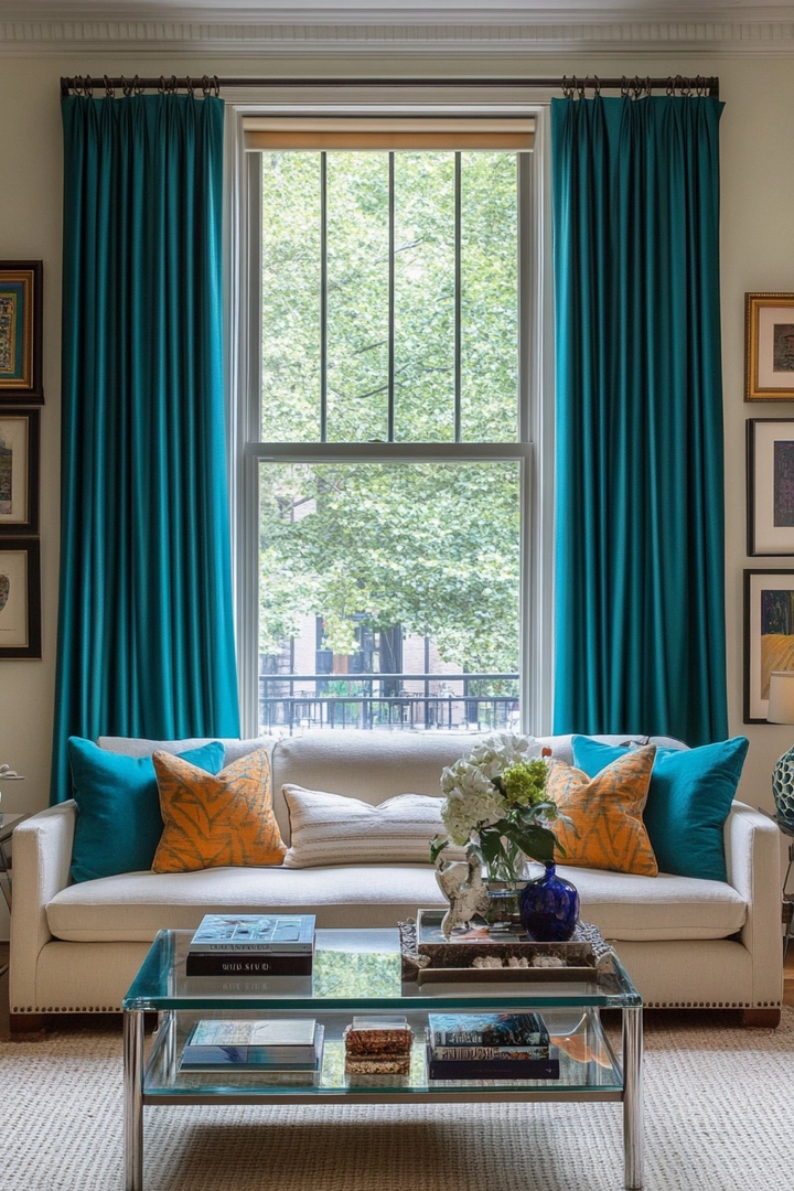 teal living room curtain ideas 67