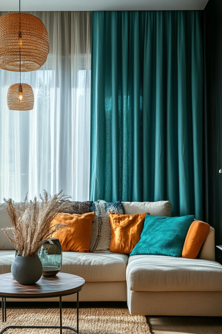 teal living room curtain ideas 69