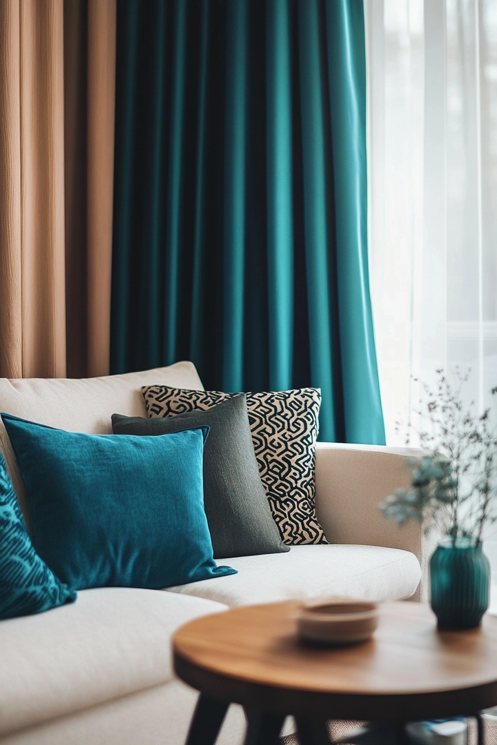 teal living room curtain ideas 71